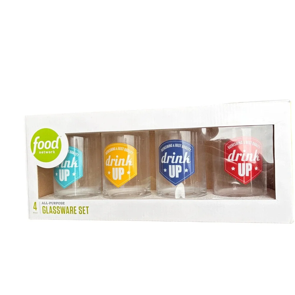 Food Network Drink Up All-Purpose Glassware Set 4 Piece 16.6 oz Multi-Color NEW